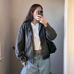 Vintage Leather Bomber Jacket Oversized Gray Distressed‎ Biker Avant Garde Moto